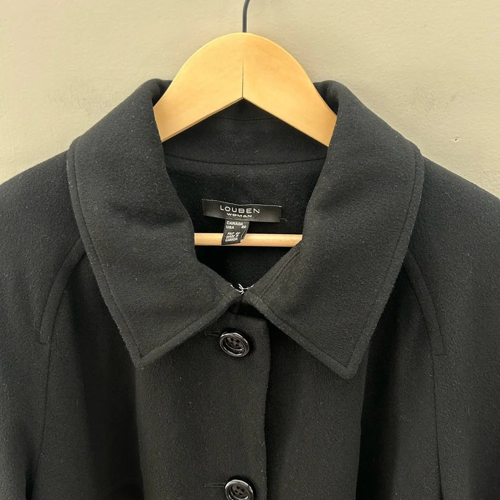 Louben Vintage Elegant Wool Cashmere Blend Flare Sleeve Black Chic Trench Coat - Picture 3 of 7